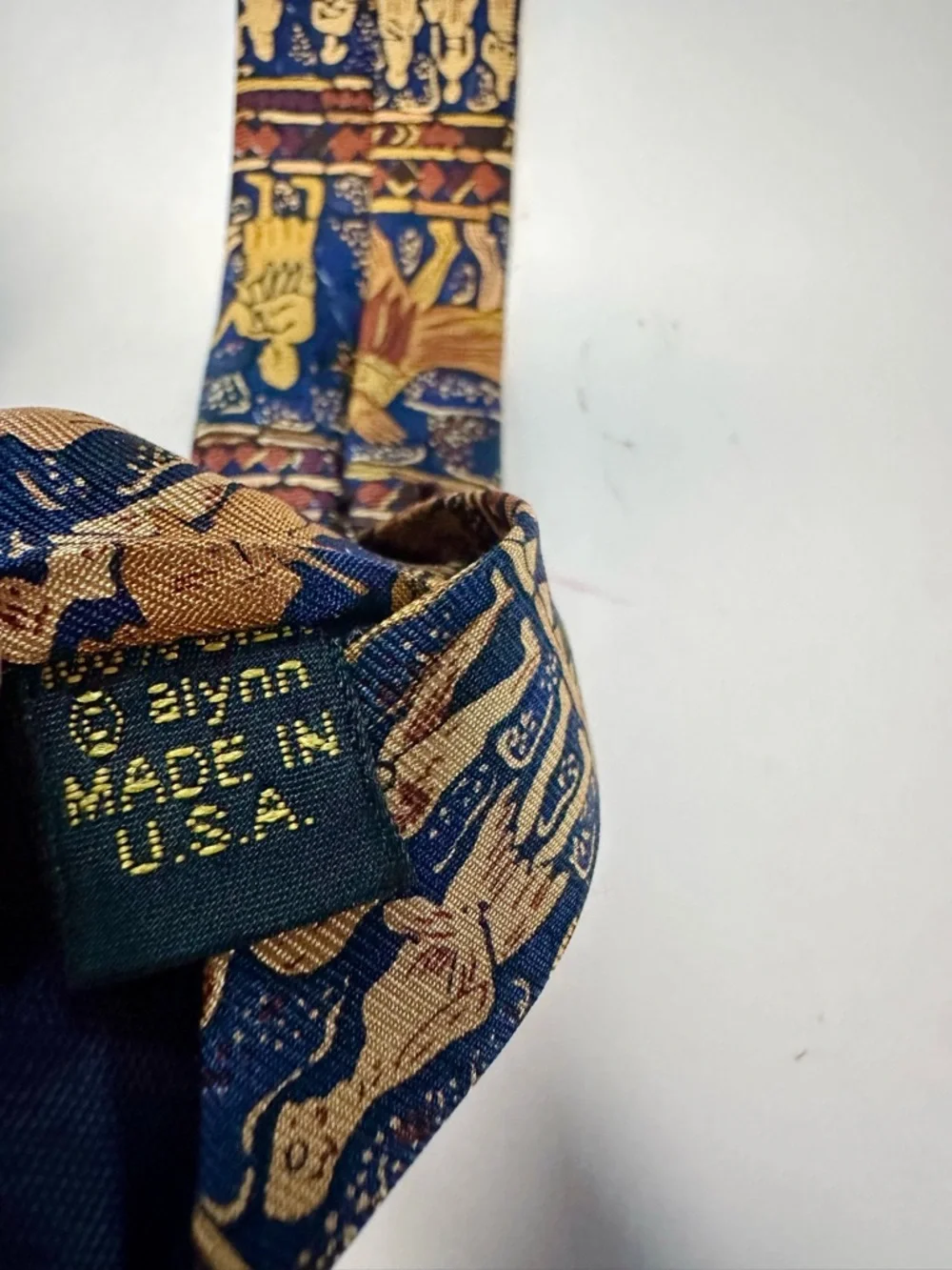 ANCIENT ART—Mesopotamia Blue & Gold Classic Silk Tie by Alynn Neckwear, 3.75”